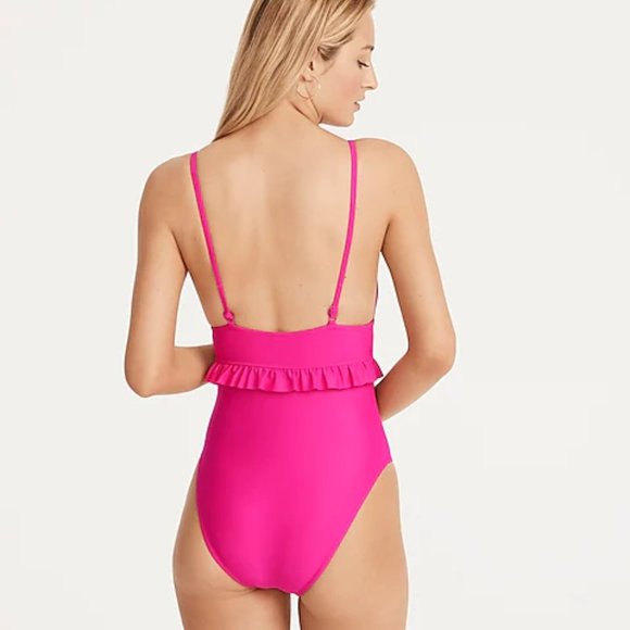 ❤️ J. Crew Ruffle plunge one-piece Red - Picture 3 of 5